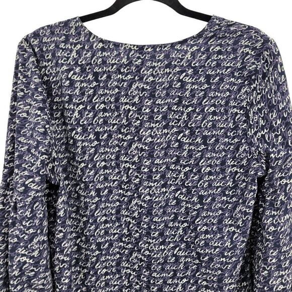 Cabi Long Sleeve Blouse M Blue Te Amo Spell Out Puff Statement Sleeve Pull Over - Picture 10 of 14